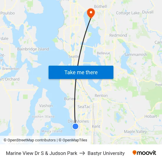 Marine View Dr S & Judson Park to Bastyr University map