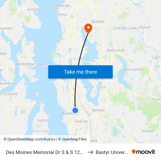 Des Moines Memorial Dr S & S 128th St to Bastyr University map