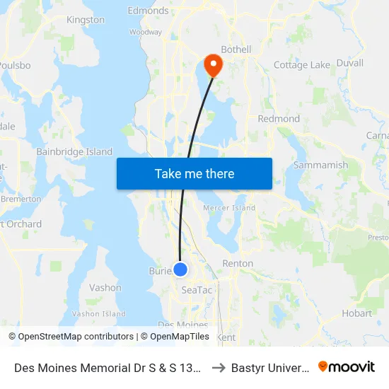 Des Moines Memorial Dr S & S 138th St to Bastyr University map