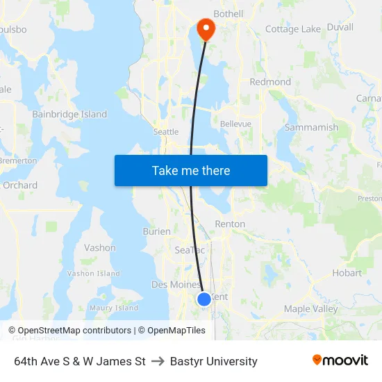 64th Ave S & W James St to Bastyr University map