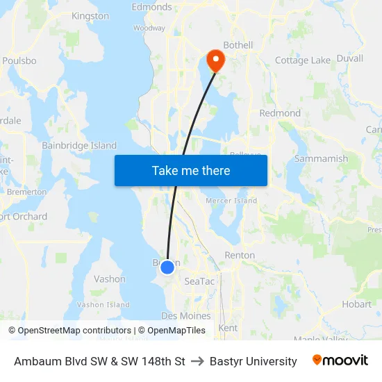 Ambaum Blvd SW & SW 148th St to Bastyr University map