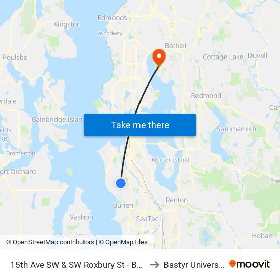 15th Ave SW & SW Roxbury St - Bay 1 to Bastyr University map