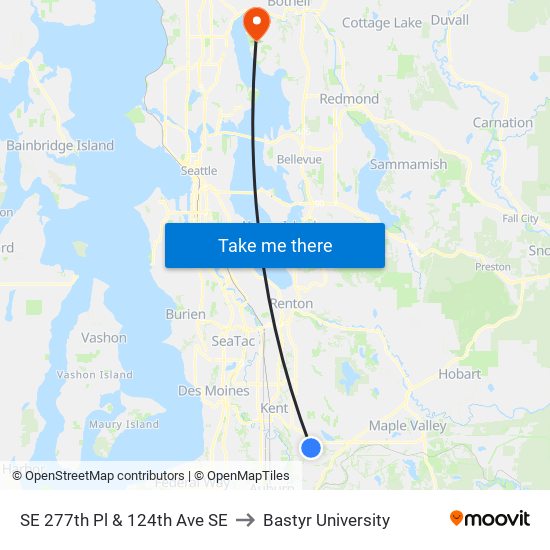 SE 277th Pl & 124th Ave SE to Bastyr University map