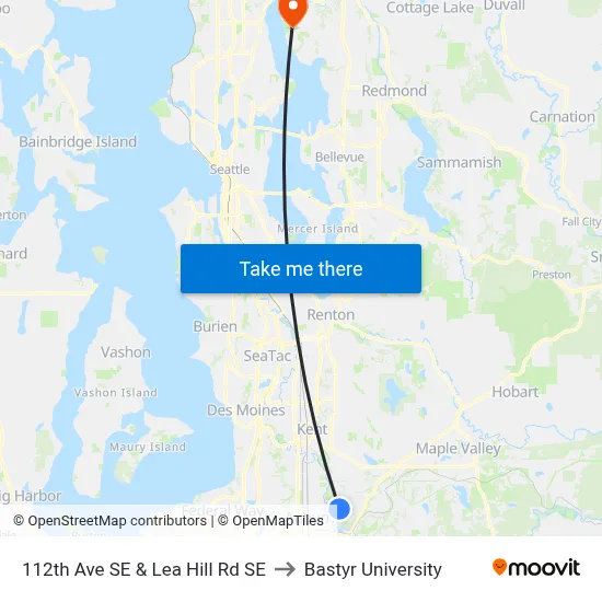 112th Ave SE & Lea Hill Rd SE to Bastyr University map