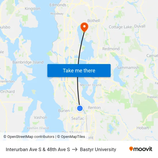 Interurban Ave S & 48th Ave S to Bastyr University map