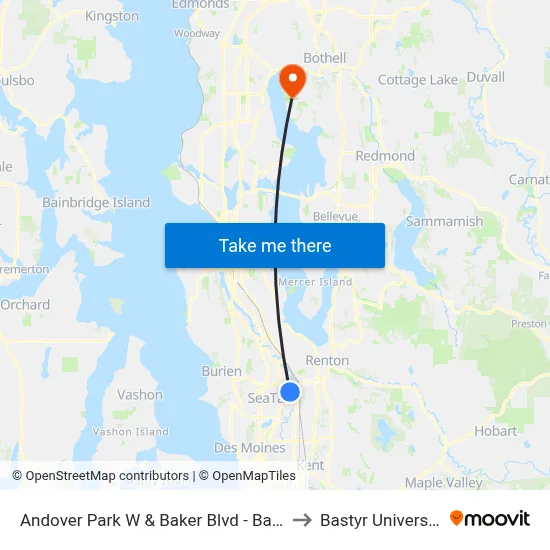 Andover Park W & Baker Blvd - Bay 2 to Bastyr University map