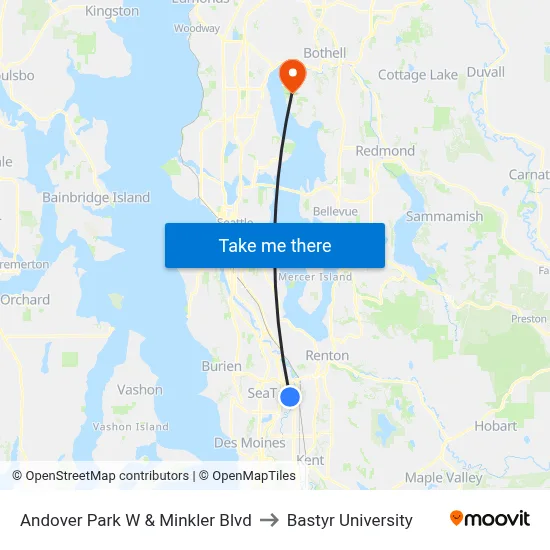 Andover Park W & Minkler Blvd to Bastyr University map