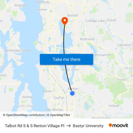 Talbot Rd S & S Renton Village Pl to Bastyr University map