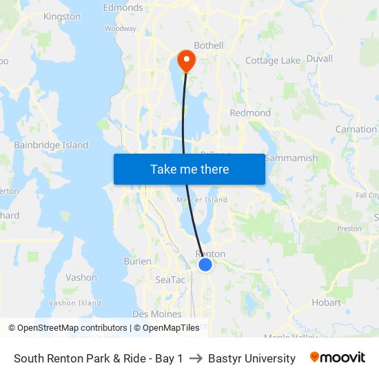 South Renton Park & Ride - Bay 1 to Bastyr University map