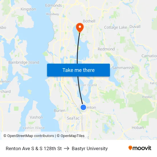 Renton Ave S & S 128th St to Bastyr University map