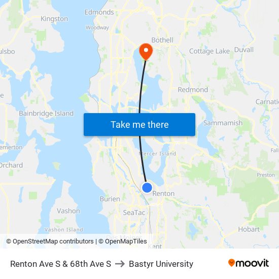 Renton Ave S & 68th Ave S to Bastyr University map