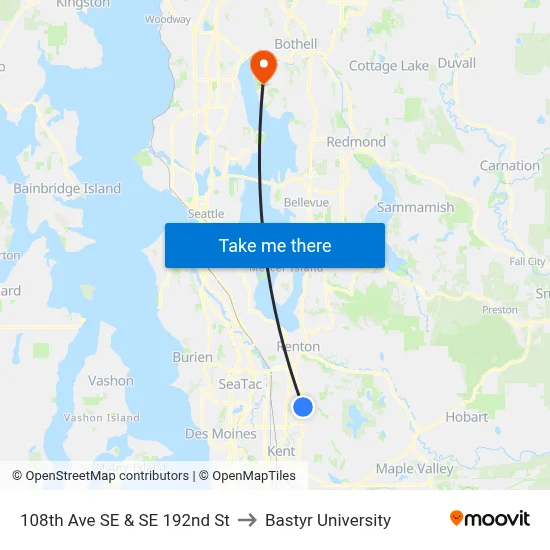 108th Ave SE & SE 192nd St to Bastyr University map