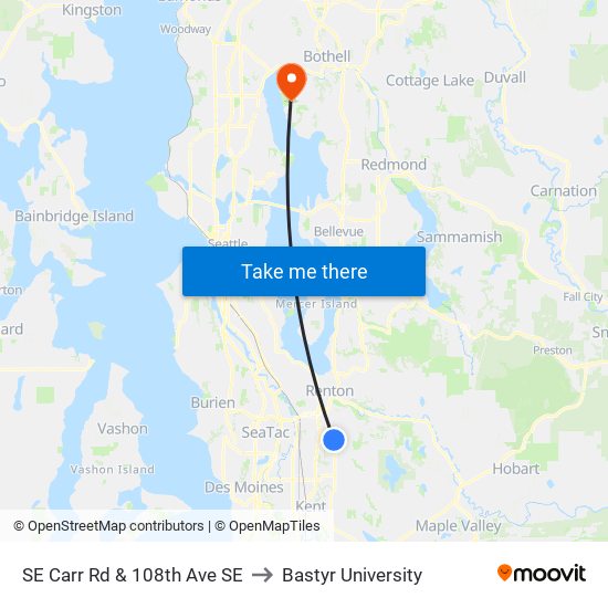 SE Carr Rd & 108th Ave SE to Bastyr University map