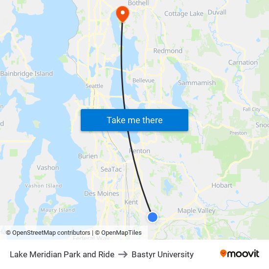 Lake Meridian Park and Ride to Bastyr University map