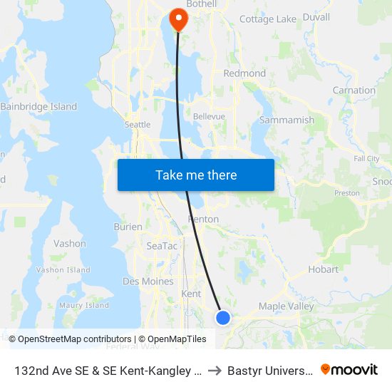 132nd Ave SE & SE Kent-Kangley Rd to Bastyr University map