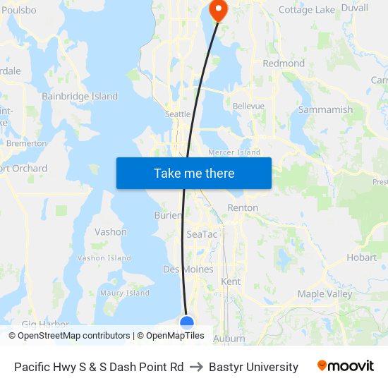 Pacific Hwy S & S Dash Point Rd to Bastyr University map