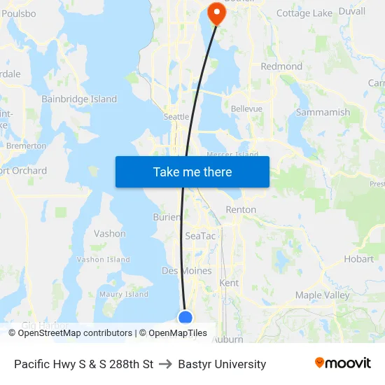 Pacific Hwy S & S 288th St to Bastyr University map