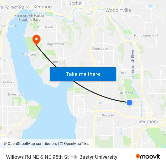 Willows Rd NE & NE 95th St to Bastyr University map