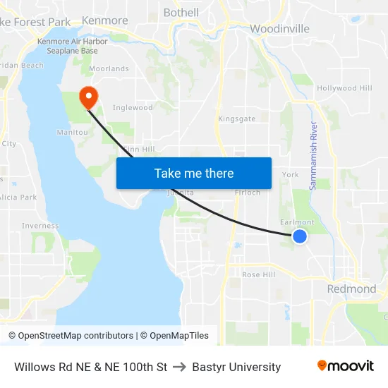 Willows Rd NE & NE 100th St to Bastyr University map