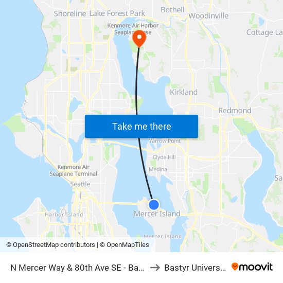 N Mercer Way & 80th Ave SE - Bay 2 to Bastyr University map