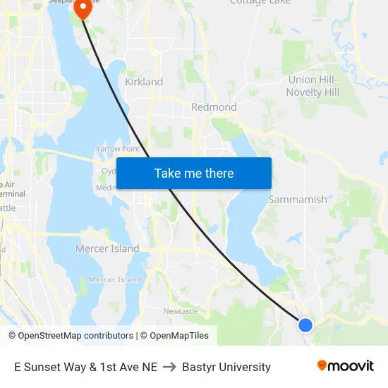 E Sunset Way & 1st Ave NE to Bastyr University map