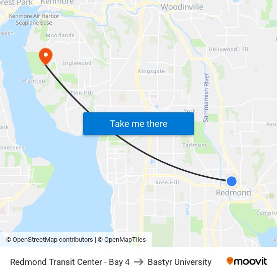 Redmond Transit Center - Bay 4 to Bastyr University map