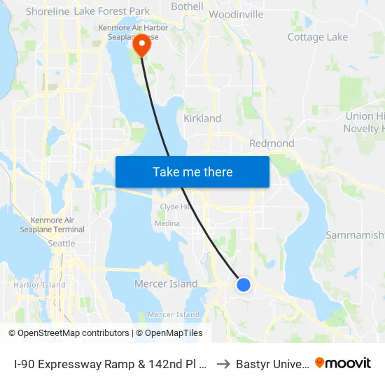 I-90 Expressway Ramp & 142nd Pl SE - Bay 3 to Bastyr University map