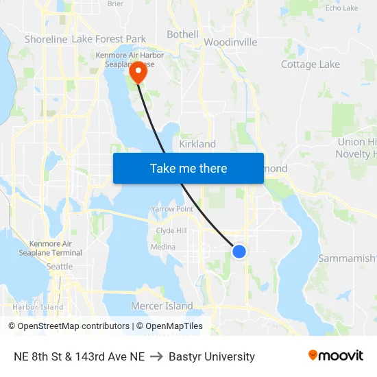 NE 8th St & 143rd Ave NE to Bastyr University map