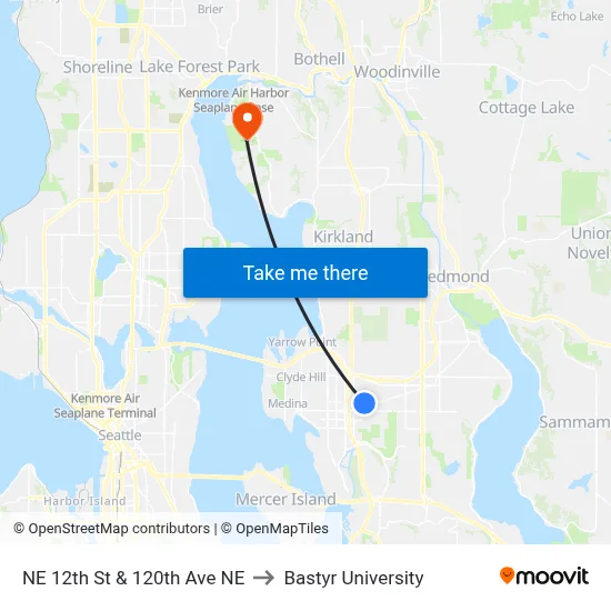 NE 12th St & 120th Ave NE to Bastyr University map