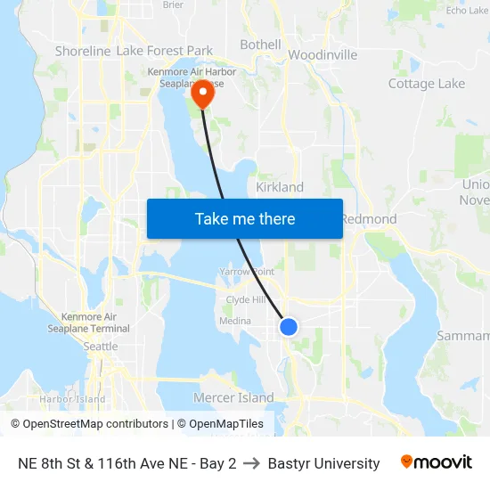 NE 8th St & 116th Ave NE - Bay 2 to Bastyr University map