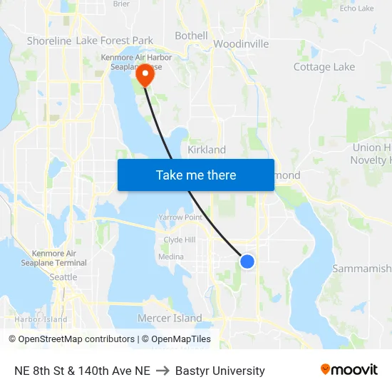 NE 8th St & 140th Ave NE to Bastyr University map