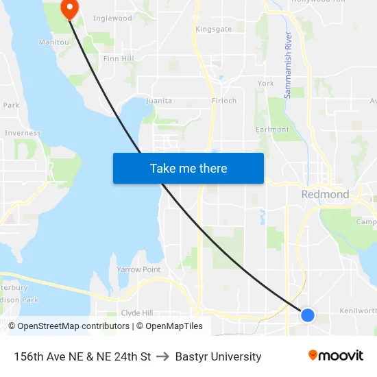 156th Ave NE & NE 24th St to Bastyr University map