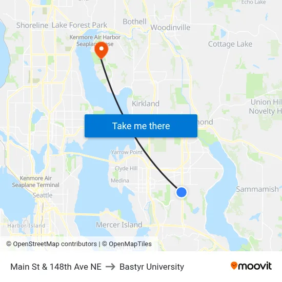 Main St & 148th Ave NE to Bastyr University map
