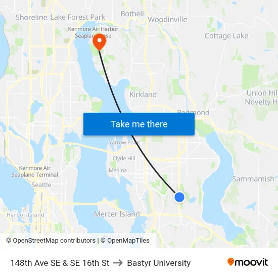 148th Ave SE & SE 16th St to Bastyr University map