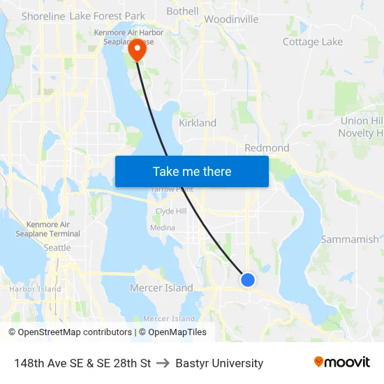 148th Ave SE & SE 28th St to Bastyr University map