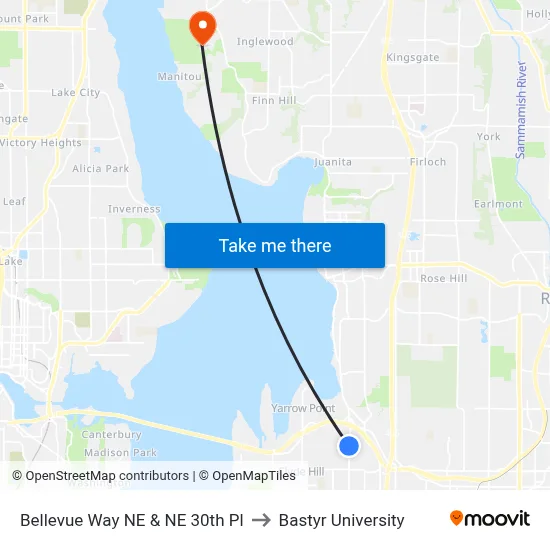 Bellevue Way NE & NE 30th Pl to Bastyr University map