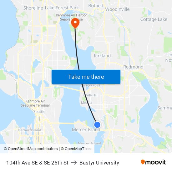 104th Ave SE & SE 25th St to Bastyr University map