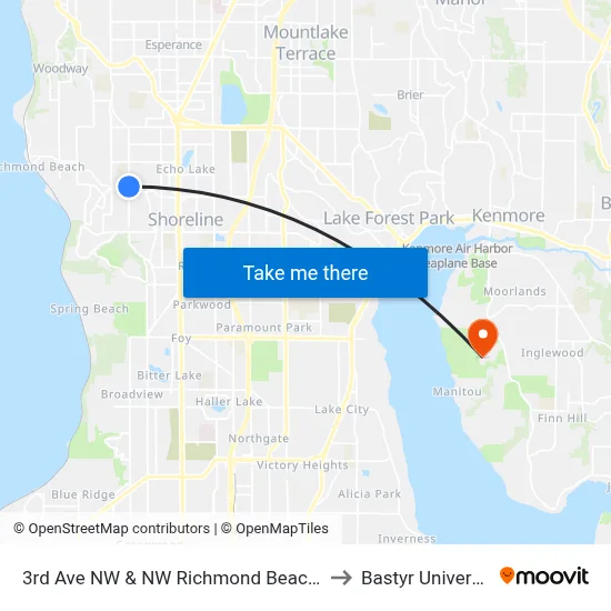3rd Ave NW & NW Richmond Beach Rd to Bastyr University map