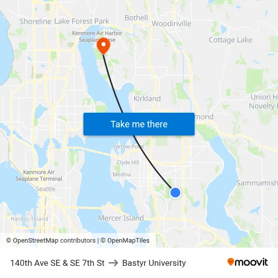 140th Ave SE & SE 7th St to Bastyr University map