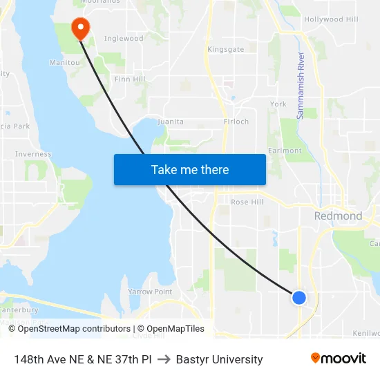 148th Ave NE & NE 37th Pl to Bastyr University map