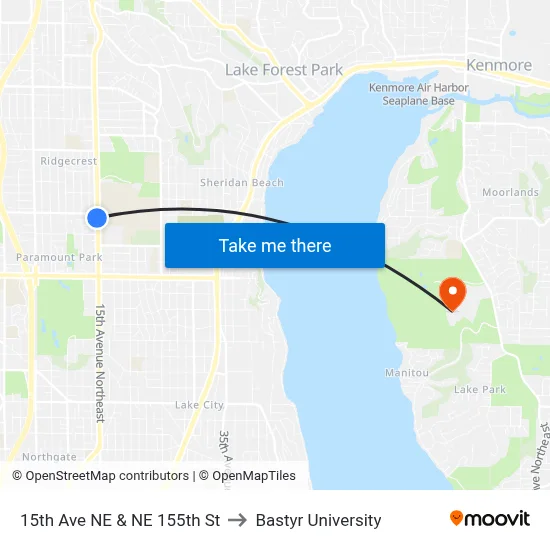 15th Ave NE & NE 155th St to Bastyr University map