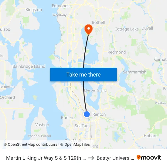 Martin L King Jr Way S & S 129th St to Bastyr University map