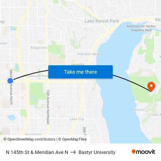 N 145th St & Meridian Ave N to Bastyr University map