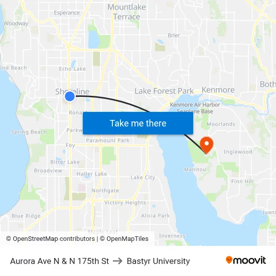 Aurora Ave N & N 175th St to Bastyr University map