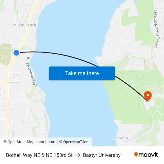 Bothell Way NE & NE 153rd St to Bastyr University map