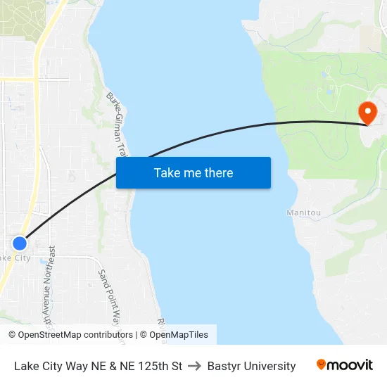 Lake City Way NE & NE 125th St to Bastyr University map