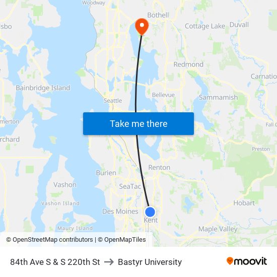 84th Ave S & S 220th St to Bastyr University map