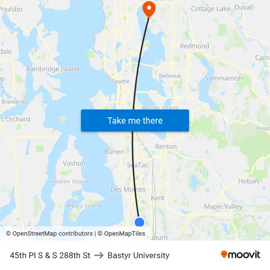45th Pl S & S 288th St to Bastyr University map
