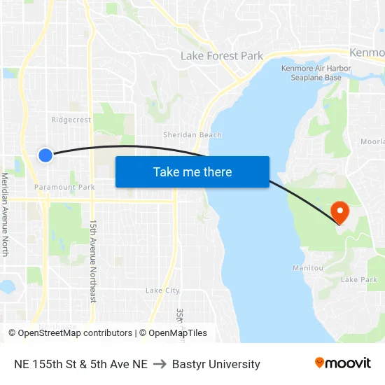 NE 155th St & 5th Ave NE to Bastyr University map