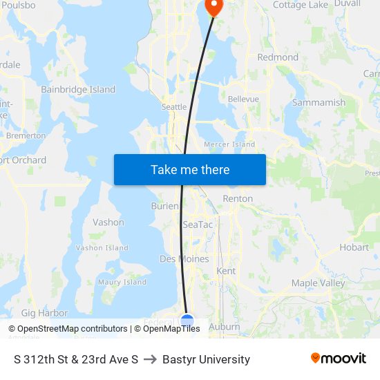 S 312th St & 23rd Ave S to Bastyr University map